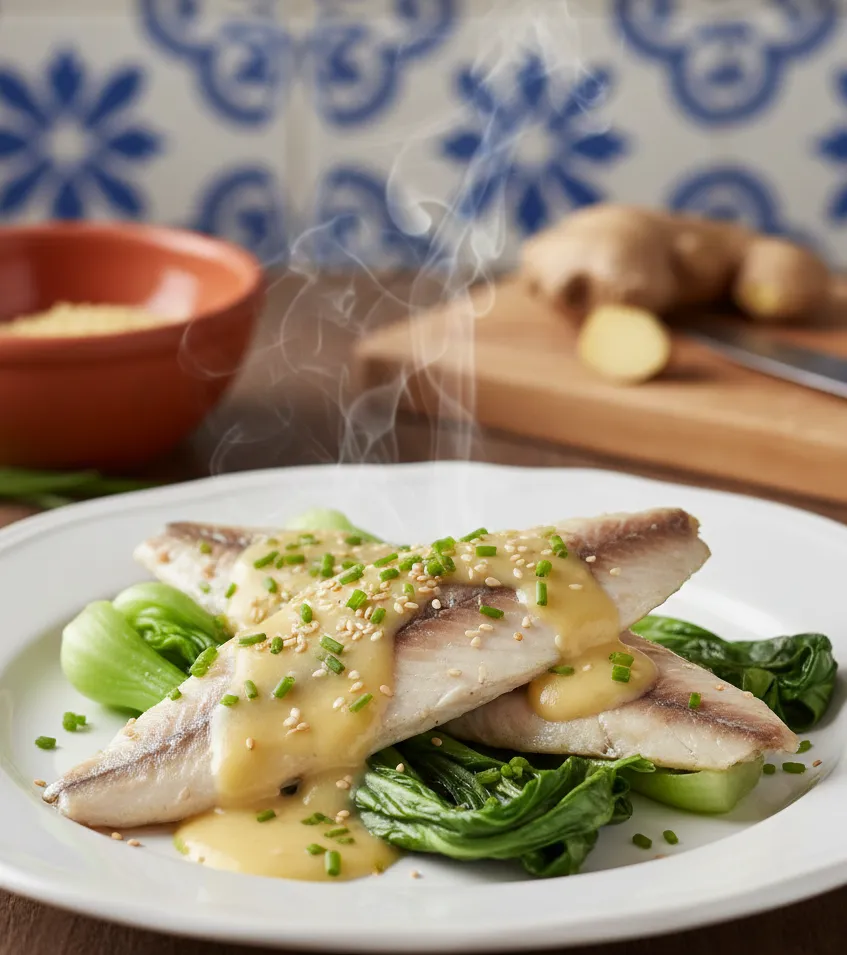 Filetes de dourada ao vapor com miso e gengibre